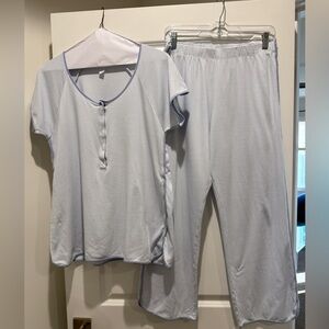 Lake Pajamas Pima Maternity Short-Long Set in French Blue Size: L